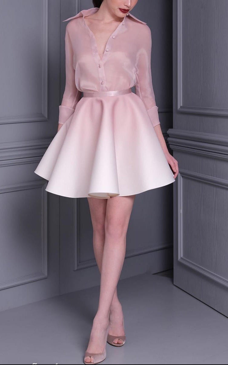 Light Pink Shirt Suit Mini Dress Flowering Girl