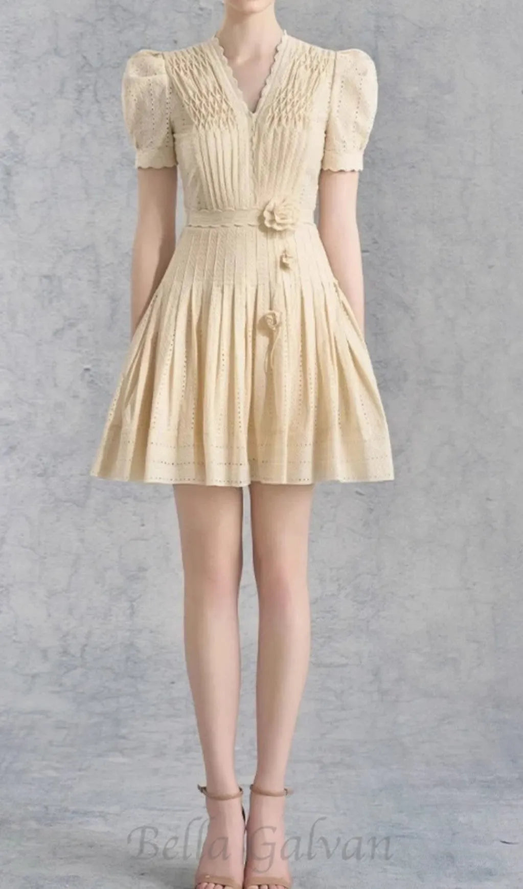 flower pleated mini dress in apricot Flowering Girl