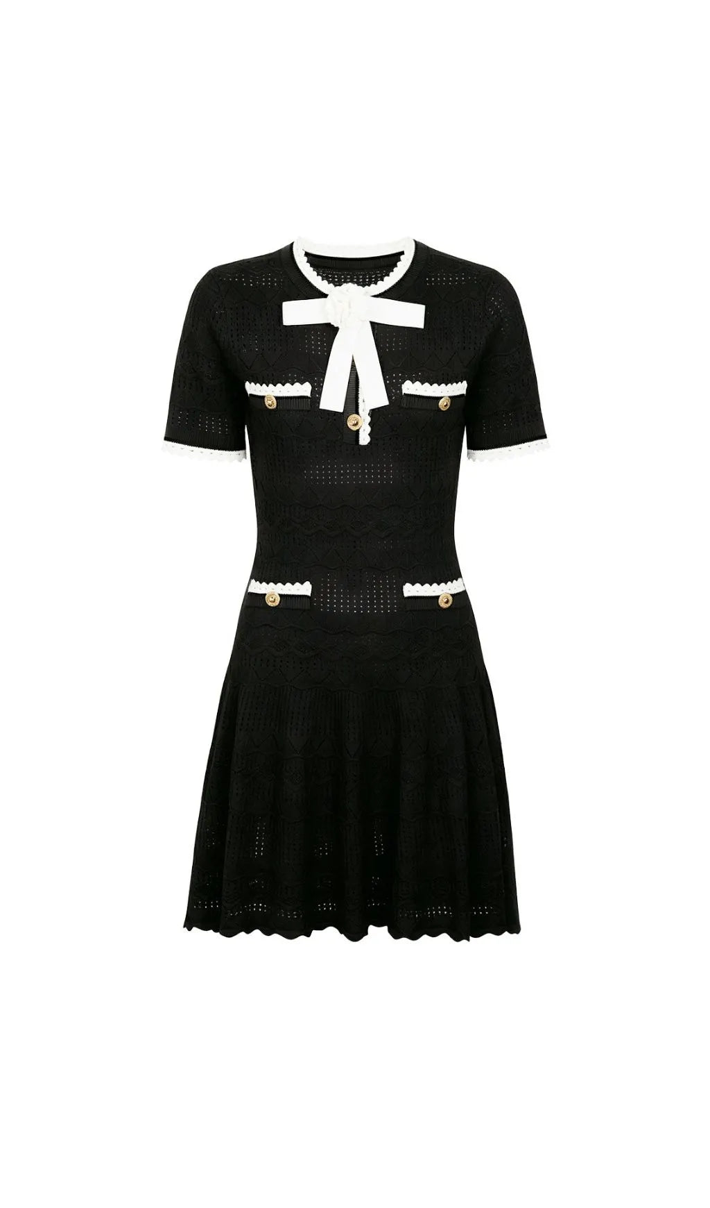 Madelene Black Flower Bow Knit Mini Dress Flowering Girl
