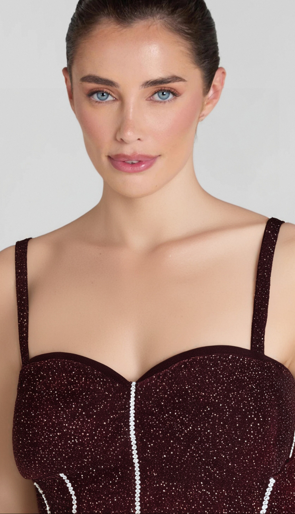 Ruched Bust Rhinestone Mesh Cami Dress Flowering Girl