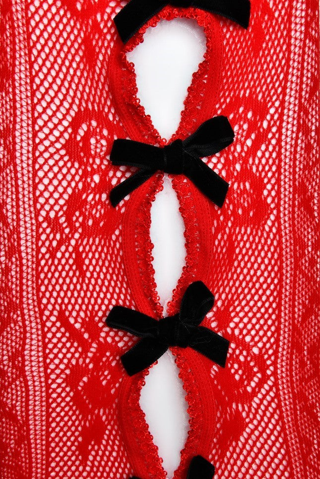 Yara Bowknot Fishnet Stockings - Red Flowering Girl