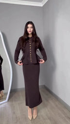Brown Long-Sleeved Long Skirt Suit Flowering Girl