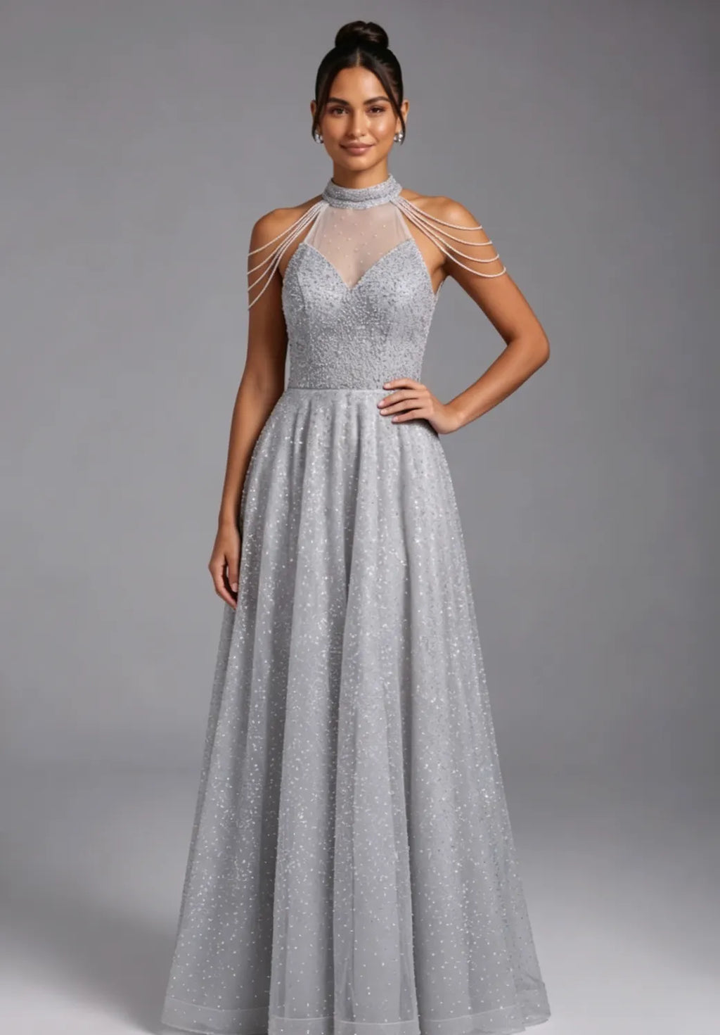 Silver Tulle A-Line Evening Gown Flowering Girl