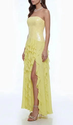 Florence Off-Shoulder Ruffle Slit Maxi Dress In Yellow Flowering Girl
