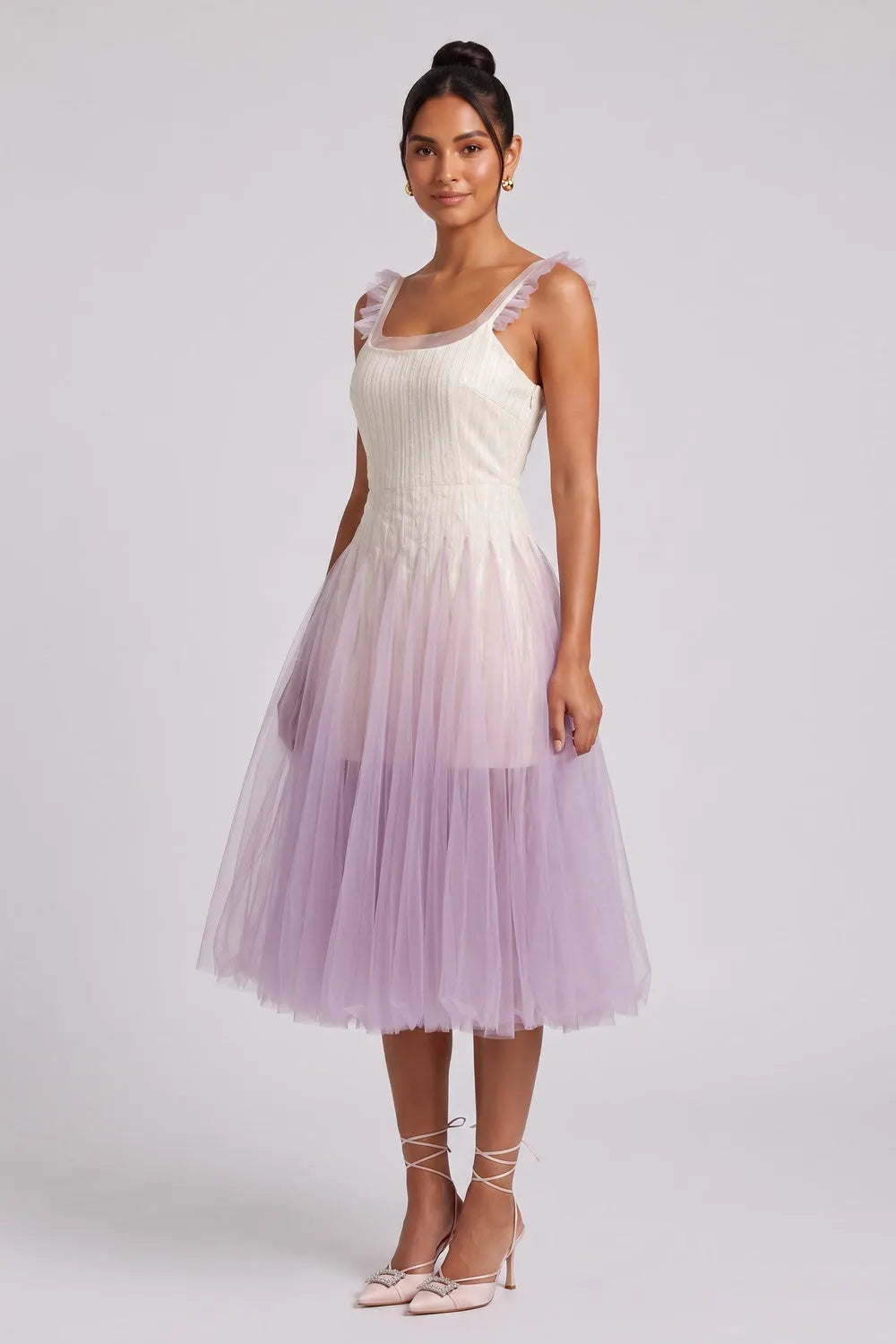 Gradient Tulle Midi Dress with Ruffle Straps Flowering Girl
