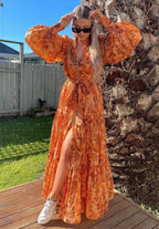 Kelly Printed Balloon Sleeve Maxi Dress Flowering Girl