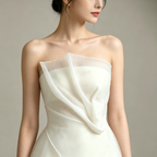 Strapless Layered Organza Midi Dress in white Flowering Girl