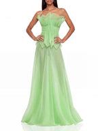 Ovelune Strapless Pleated Mesh Maxi Dress Flowering Girl