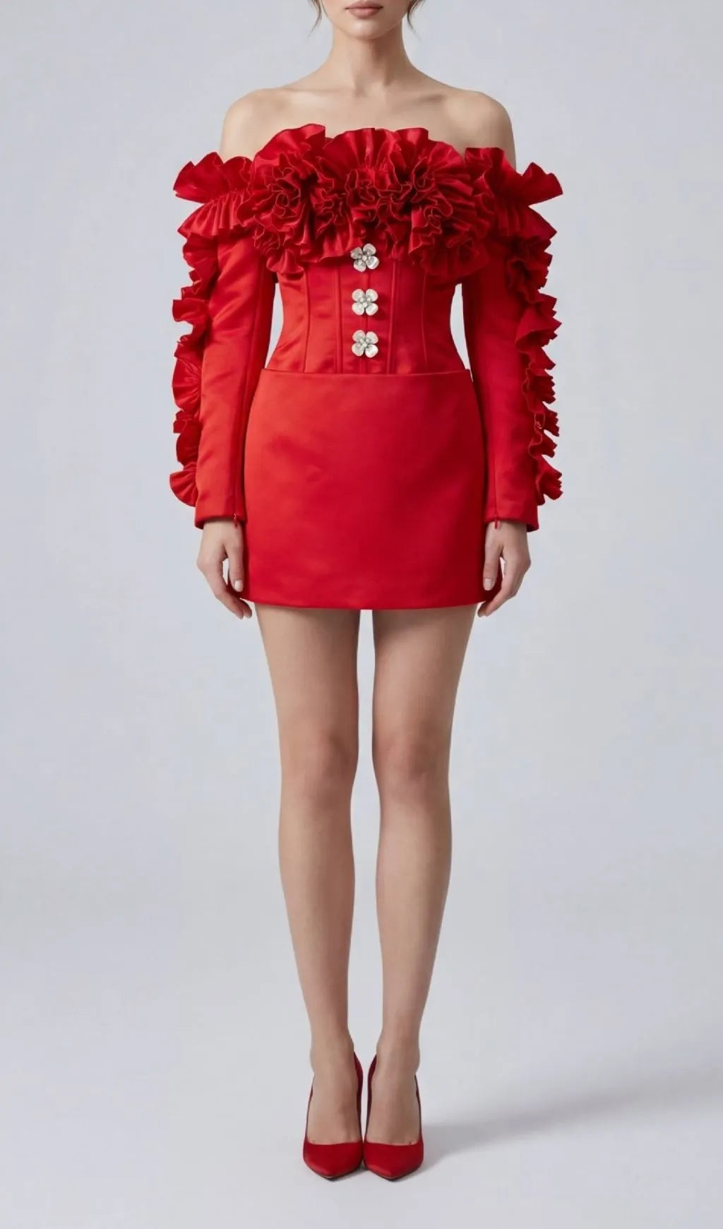 Kenna Red Off-Shoulder Ruffle Mini Dress Flowering Girl
