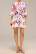 Zohara Lace Floral Printed Mini Dress Flowering Girl