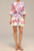 Zohara Lace Floral Printed Mini Dress Flowering Girl
