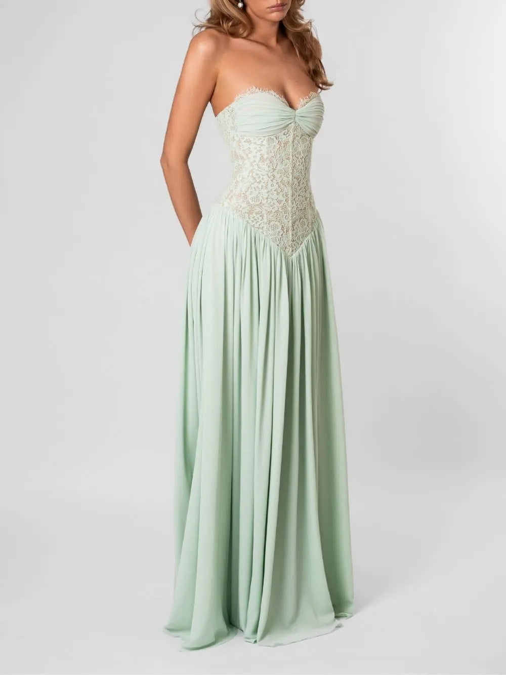Masaaki Mint Halter Lace Maxi Dress Flowering Girl