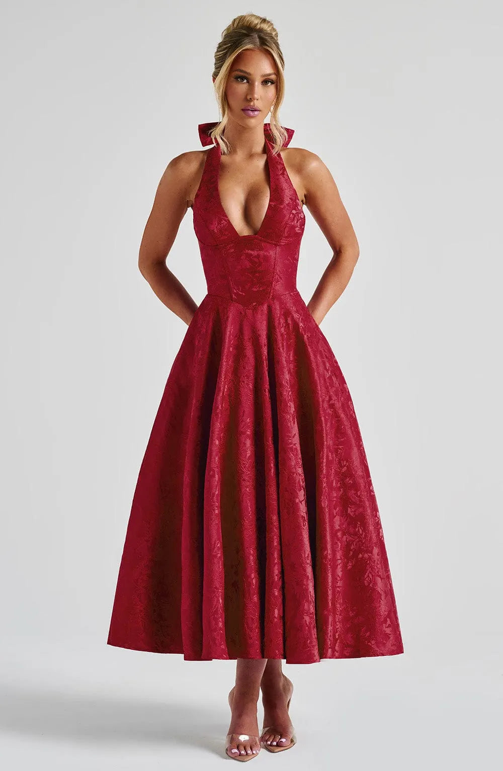 Effie Back Bow Midi Dress - Red Flowering Girl