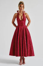 Effie Back Bow Midi Dress - Red Flowering Girl