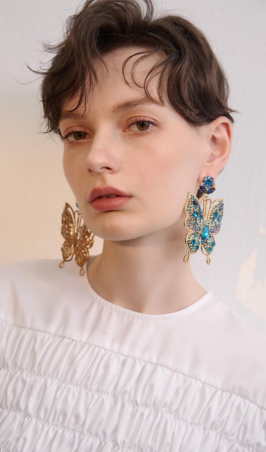 Augustin Colorful Diamond Butterfly Earrings Flowering Girl