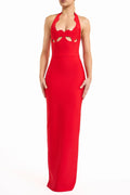 Lara Cutout Backless Halter Bandage Maxi Dress In Red Flowering Girl