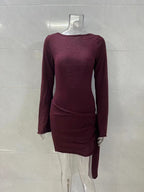 Brown Long Sleeve Knitted Mini Dress Flowering Girl