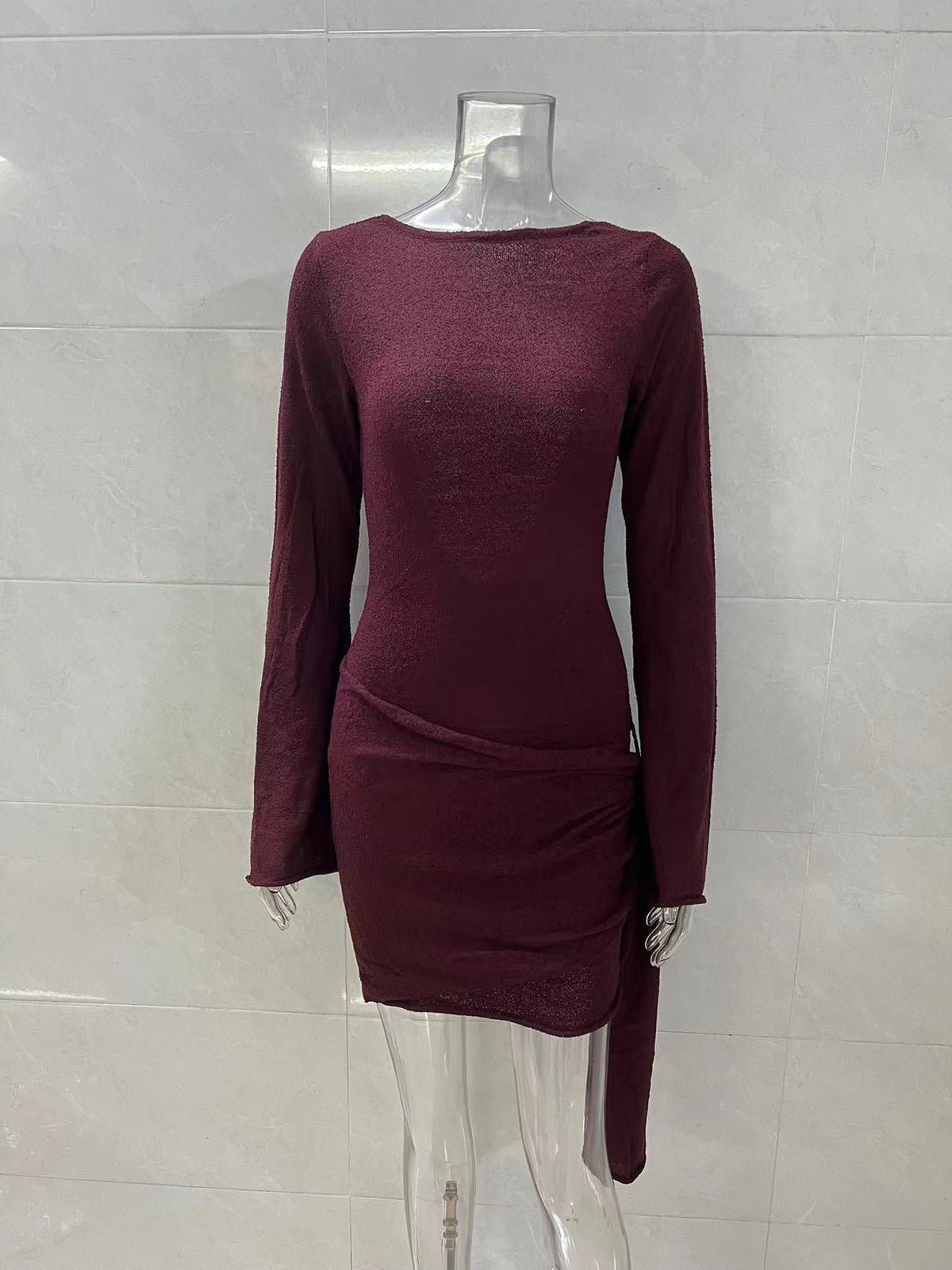 Brown Long Sleeve Knitted Mini Dress Flowering Girl
