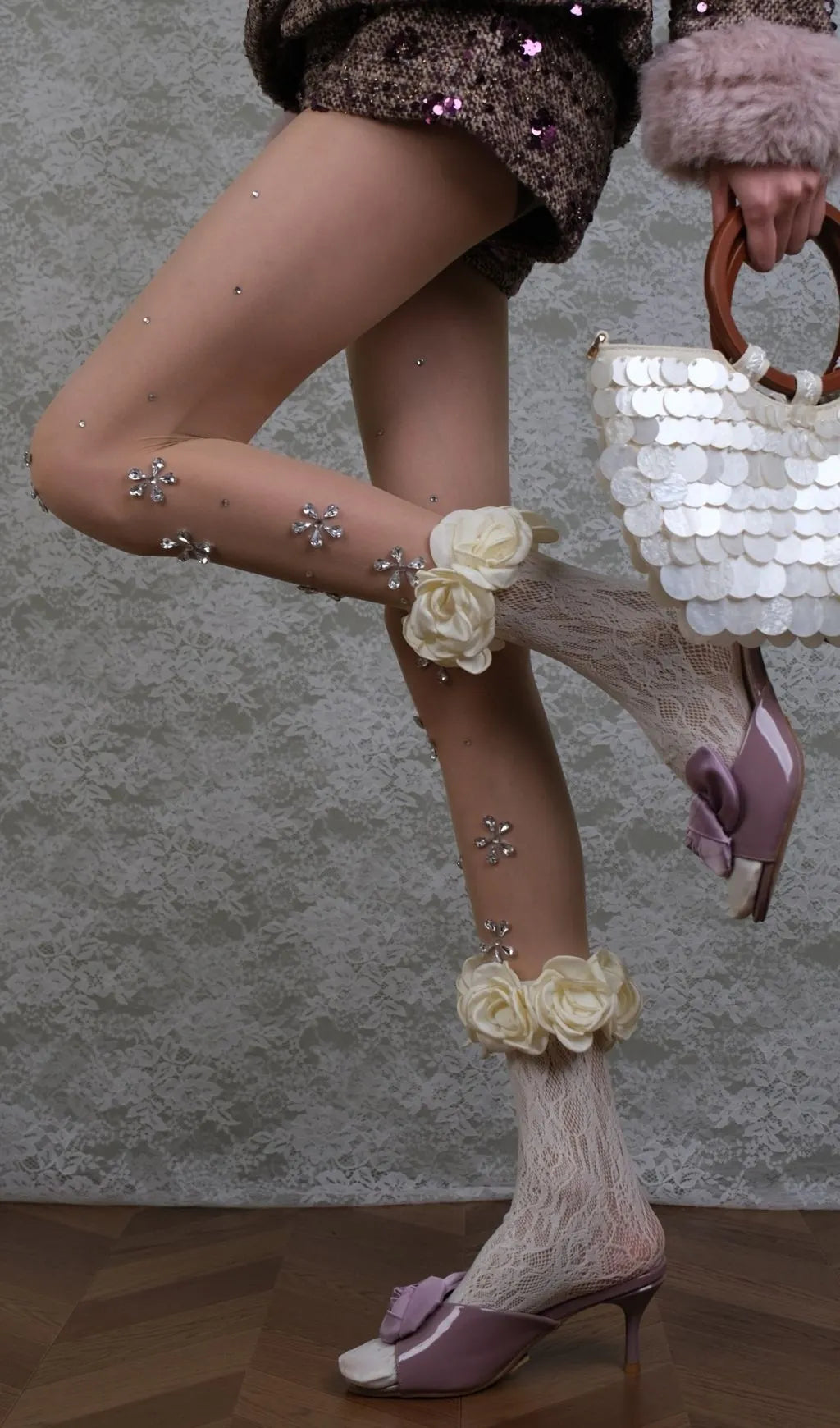 Diamante Embellished Tights & Rose Socks Set Flowering Girl