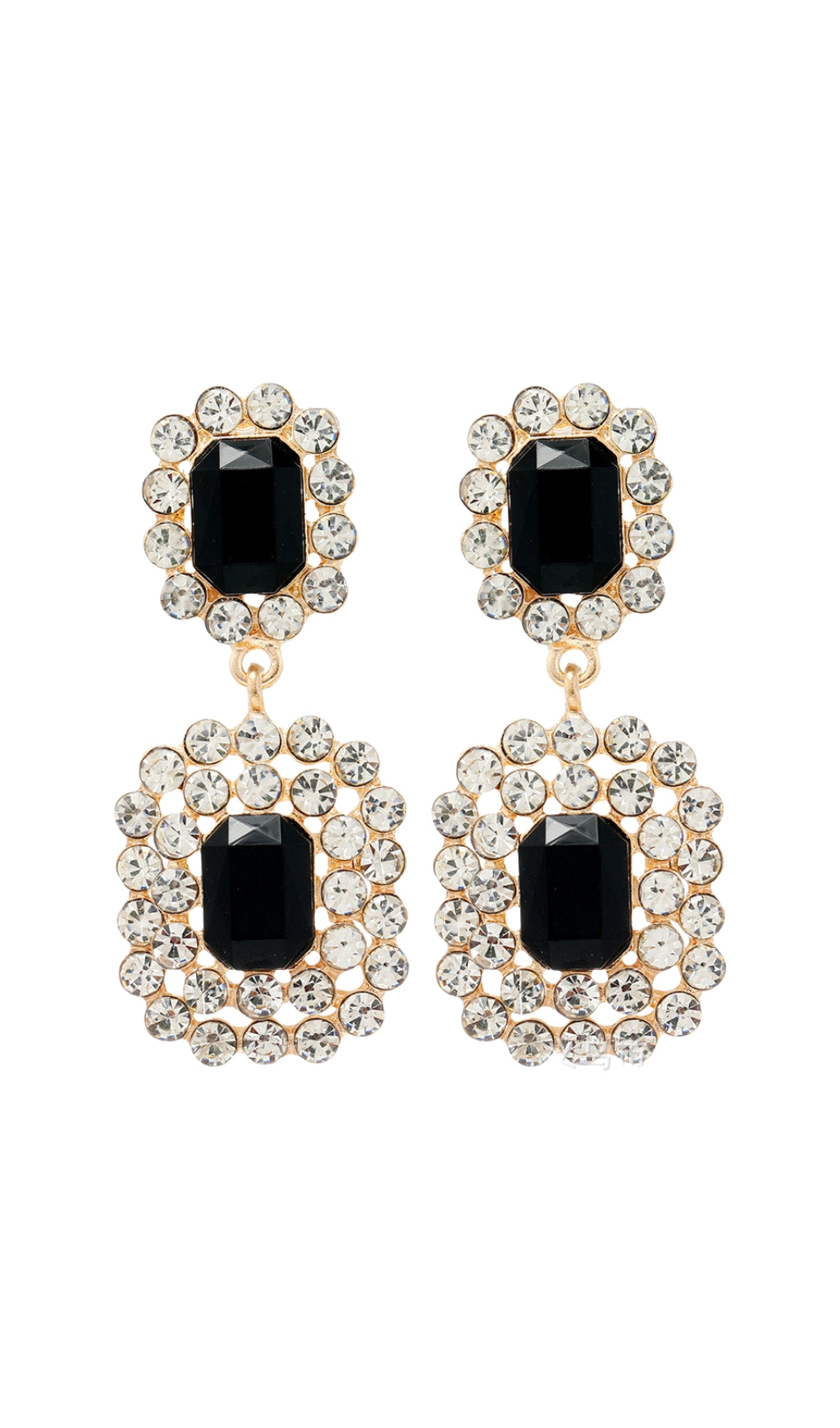 Ayuka Black Rhinestone Gem Drop Earrings Flowering Girl