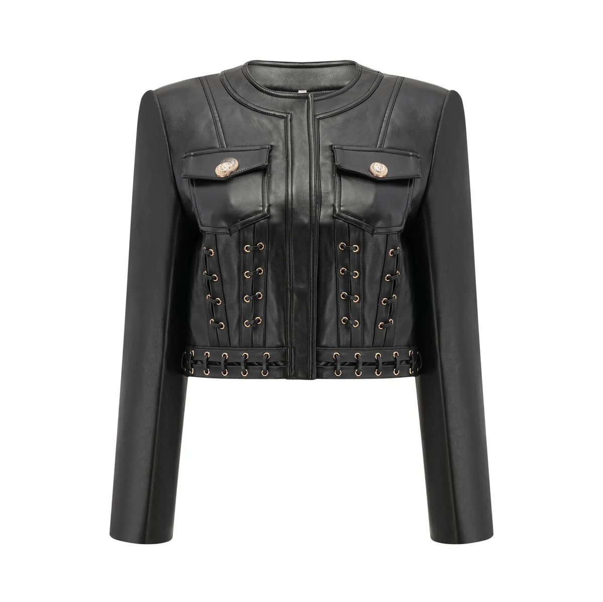 Daphné Eyelet-Embellished Leather Jacket & Skirt Matching Set Flowering Girl