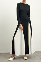 Contrast Color Long Sleeve Midi Dress Flowering Girl