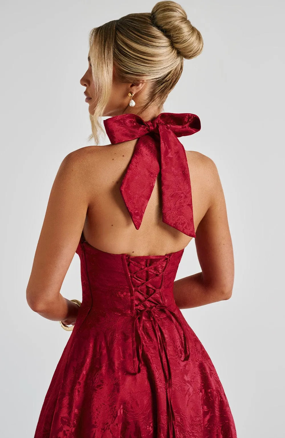 Effie Back Bow Midi Dress - Red Flowering Girl
