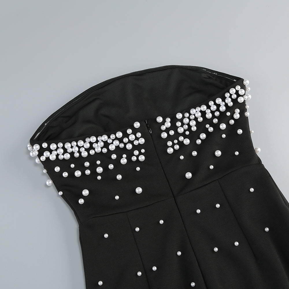 Pearl-Embellished Strapless Gown In Black Flowering Girl