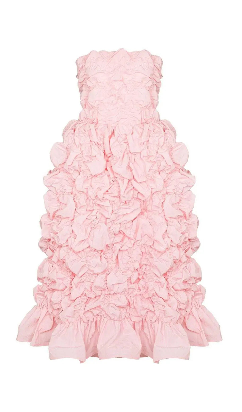 Folding Ruffled Midi Dress In Pink Flowering Girl