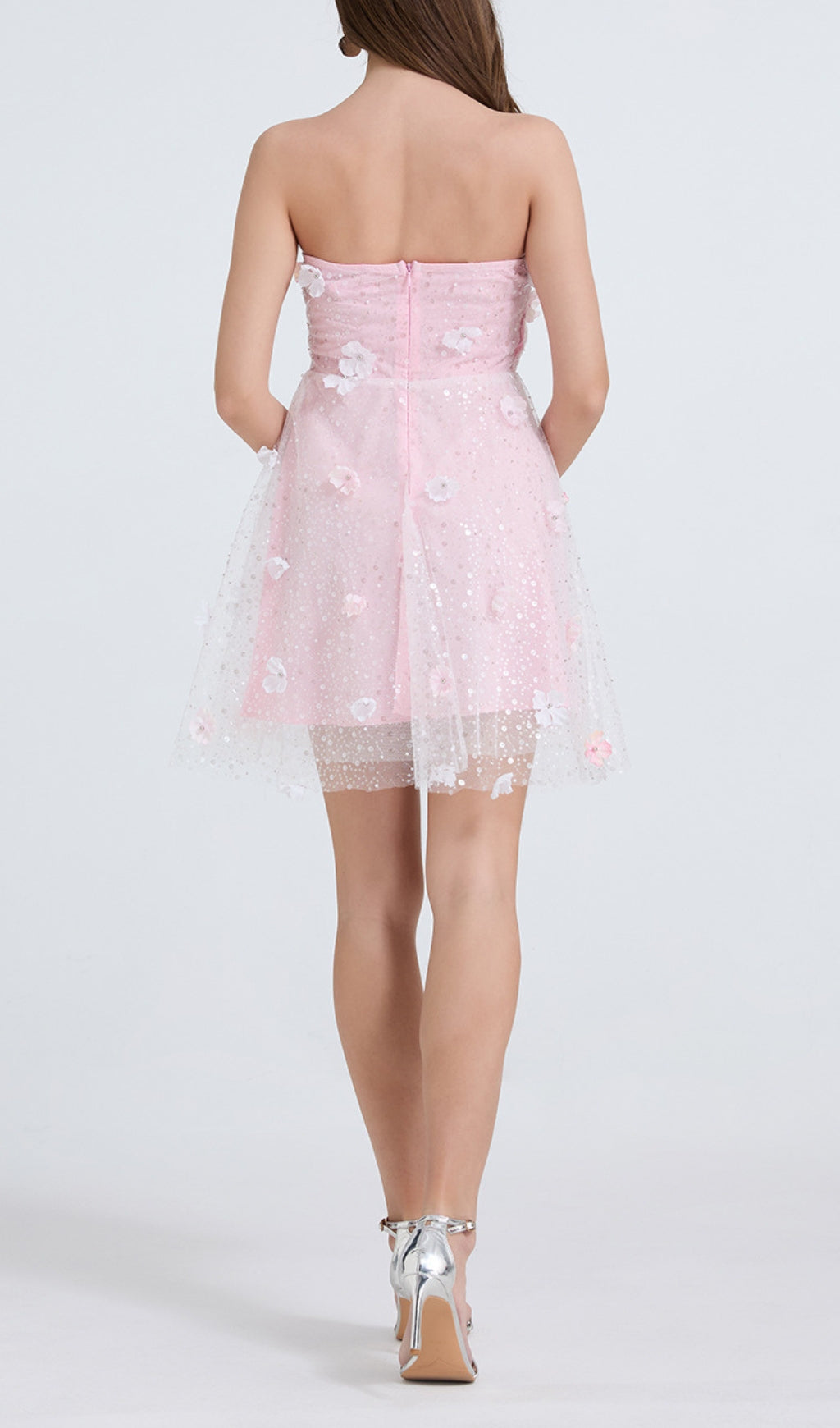 Dilys Pink Flower Embelished Sequin Mini Dress Flowering Girl