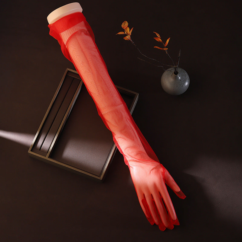 Red Mesh Gloves Flowering Girl