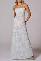 Floral Lace Back Maxi Dress -White Flowering Girl
