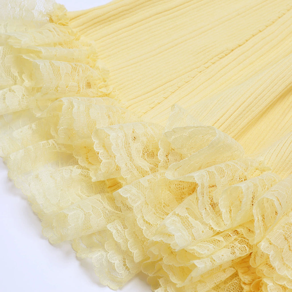 Kibibi Yellow Lace Knit Midi Dress Flowering Girl