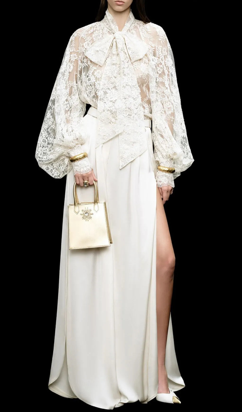 Husta White Lace Top & Slit Pants Flowering Girl