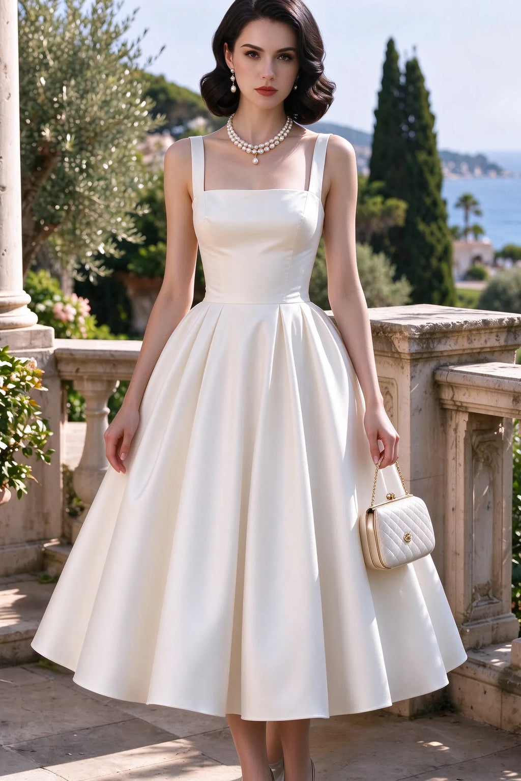 Minimalist Spaghetti Strap Midi Dress - Off-White Flowering Girl