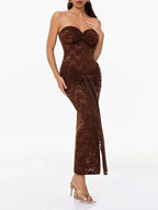 Roslen Strapless Twisted Lace Maxi Dress Flowering Girl