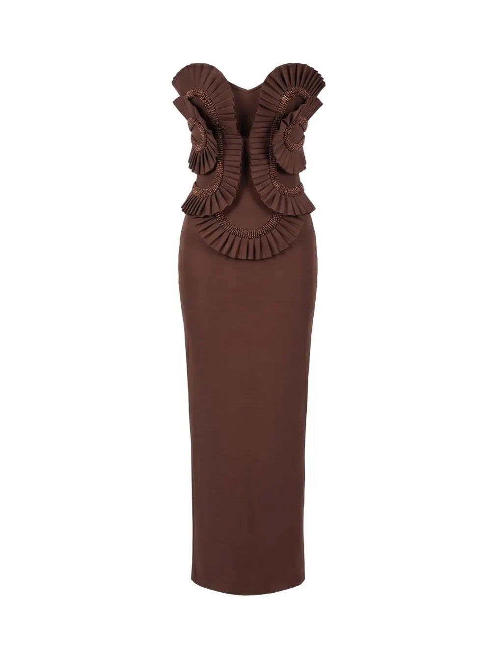Maita Brown Strapless Bandage Maxi Dress Flowering Girl