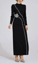 Nicola Diamond Embellished Long Sleeve Maxi Dress - Black Flowering Girl