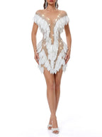 Ekruna Rhinestone Leaf Mini Dress Flowering Girl