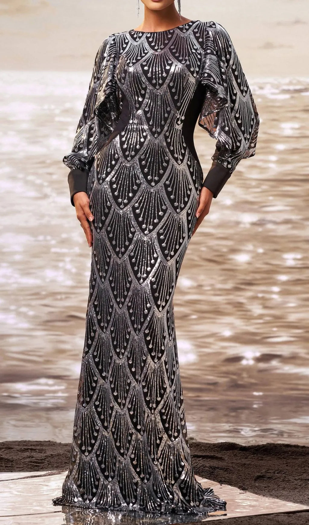 Dewi Long Sleeve Sequin Maxi Dress Flowering Girl