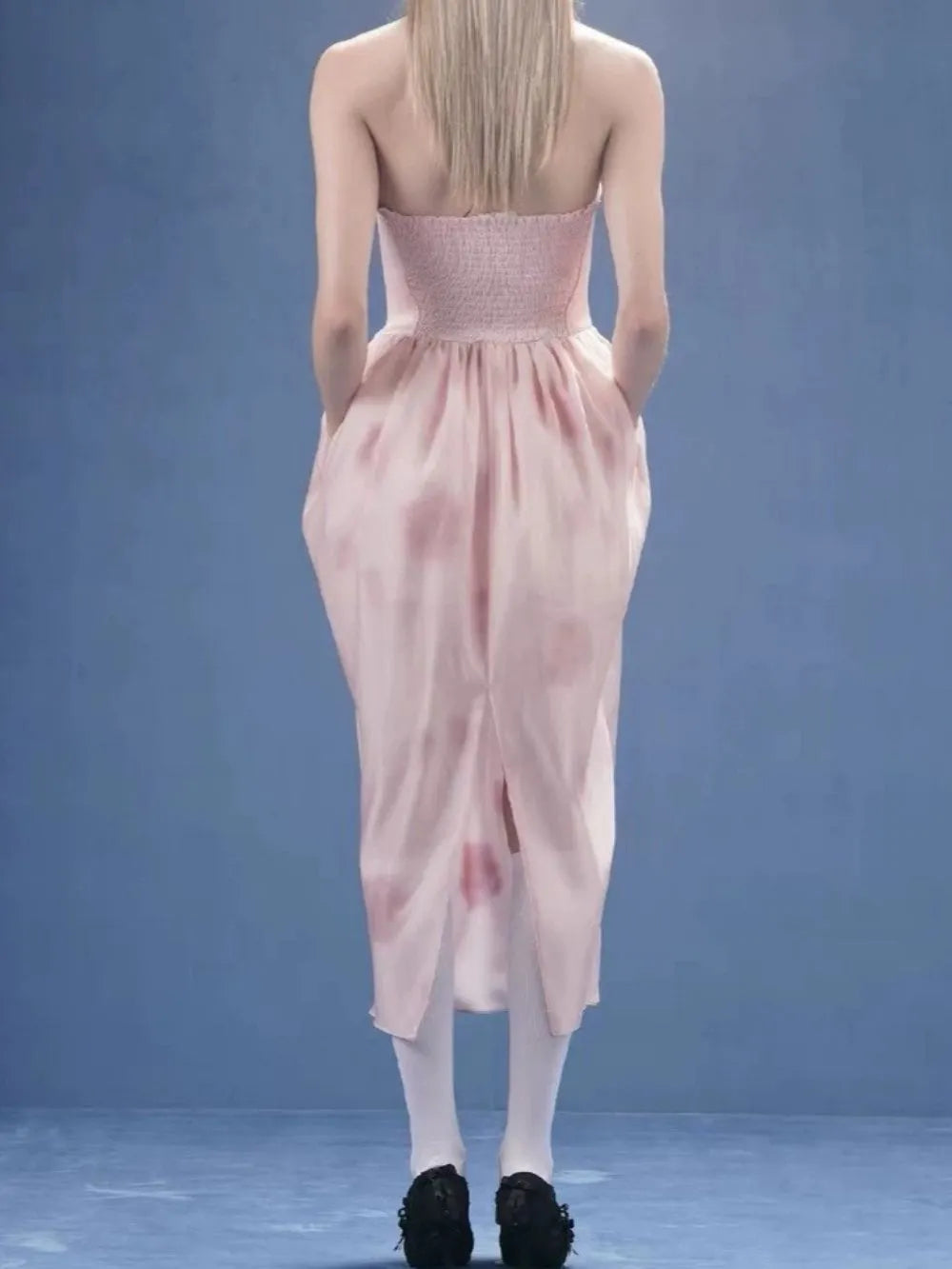 Marjani Pink Strapless Bow Midi Dress Flowering Girl