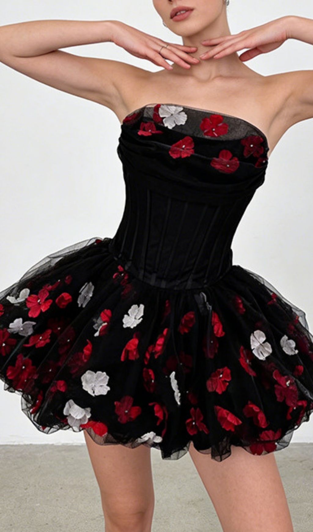 Kalani Strapless Corset Flower Mini Dress Flowering Girl
