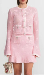 Joanna Knit Co-Ord Set With Pearl & Bow Detailing – Pink Flowering Girl