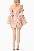 Tabitha Multicolor Off Shoulder Mini Dress In Floral Flowering Girl