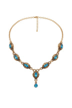 Vintage Blue Crystal Gem Statement Choker Necklace Flowering Girl