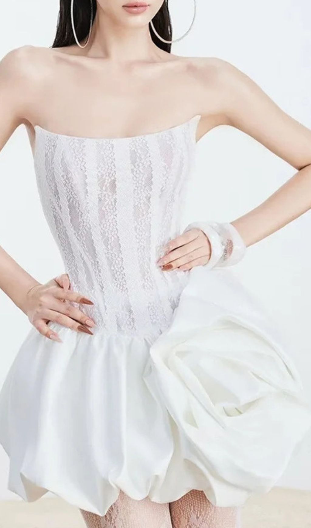 Irene White Strapless Corset Flower Mini Dress Flowering Girl