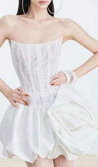 Irene White Strapless Corset Flower Mini Dress Flowering Girl