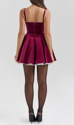 Brinda Burgundy Velvet Tulle Mini Dress Flowering Girl
