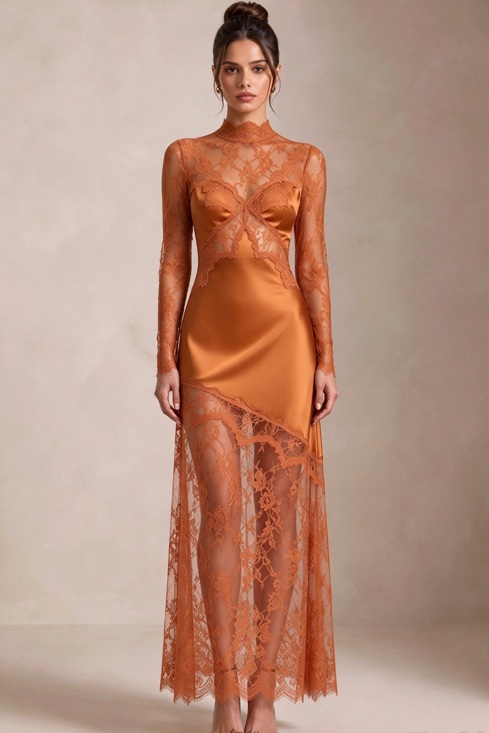 Copper Satin Asymmetrical Sheath Dress Flowering Girl