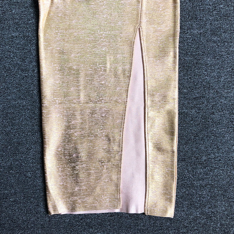 Gold Slit Backless Slip Maxi Dress Flowering Girl